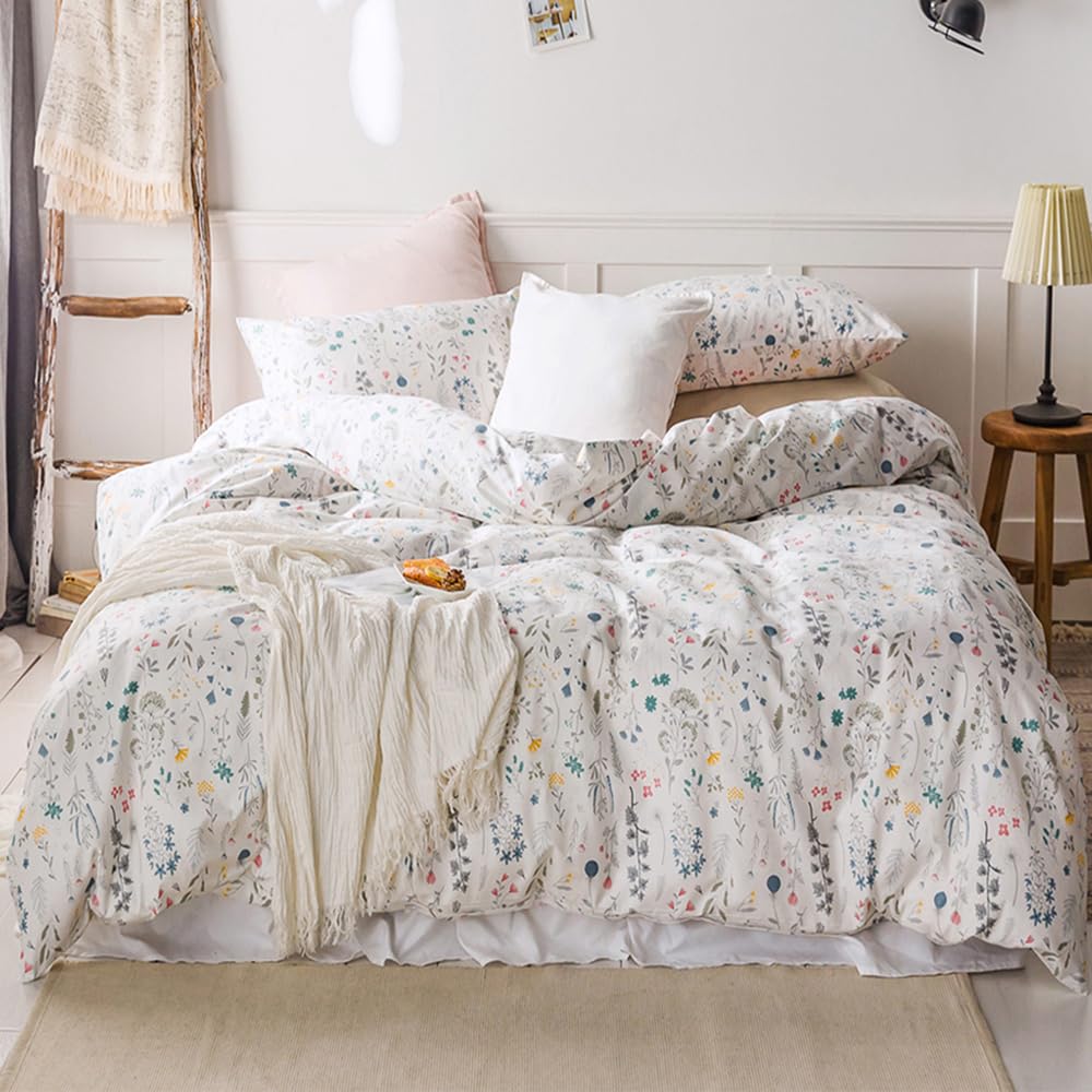 Highbuy 3 Piece Duvet Cover Set (1 Duvet Cover + 2 Pillow Shams) Cotton Printed Duvet Cover Queen Set Ultra-Soft Breathable (Twi